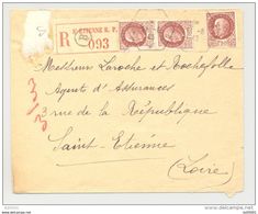 Enveloppe Recommandée - 1943 -  Oblitération Hexagonale ST ETIENNE RP - Timbre PETAIN Y&T 517 - Marque Postale B - Brieven En Documenten