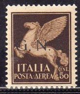 ITALIA REGNO ITALY KINGDOM 1944 RSI GNR POSTA AEREA AIR MAIL CENT. 50c MNH OTTIMA CENTRATURA - Luchtpost