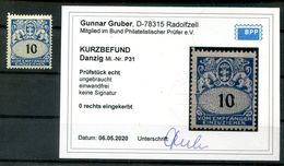 Danzig PORTO 31 PF ABART Noch Nicht Gelistet * MH Befund -,-EUR (H6686 - Portomarken