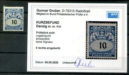 Danzig PORTO 31 PF ABART Noch Nicht Gelistet * MH Befund -,-EUR (H6686 - Impuestos