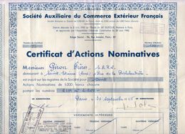 Société Auxiliaire Du Commerce Français. Certificat D'actions Nominatives. Société Giron Frères - A - C