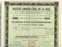 Société Immobilière De La Soie. Certificat D'actions Nominatives. Société Giron Frères - Textile