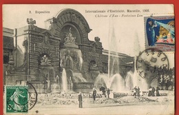 MARSEILLE-Exposition D'Electricité 1908-Chateau D'Eau- Fontaine Lumineuse- Avec Vignette- Scans Recto Verso - Internationale Tentoonstelling Voor Elektriciteit En Andere