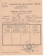 1586 Récépissé Déclaration Campagne Agricole 1938 1939 MOTTA Jean Métayer à Bourdette  Tampon Mairie  St CLAR Gers 32 - Agricultura