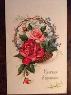 Cp Heureux Anniversaire (relief), Bouquet De Roses Dans Panier, éd ESP Paris, N° 628 écrite - Geburtstag