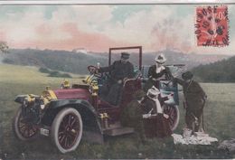 AUTO 1900 ( IT 1674) Très Beau Gros Plan Animé: Arrêt Pique-nique +champagne (2 Couples Dt 1 Chasseur + Leur Chauffeur) - Voitures De Tourisme