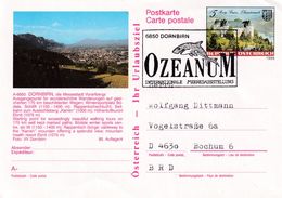 Austria 1989 Postal Stationery Card; DORNBIRN; Architecture Castle Schloss Burg Grein; Shark Ozeanum Exhibition Cancell - Postwaardestukken
