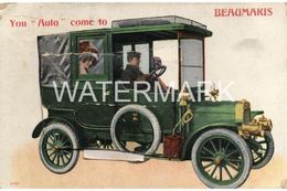 BEAUMARIS YOU AUTO COME OLD NOVELTY  COLOUR POSTCARD GLAMORGAN ANGLESEY VIEWS INSIDE . MOTOR CAR - Anglesey