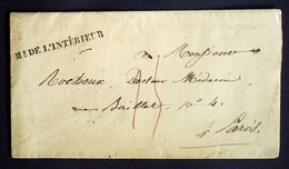 1827 France Lettre Taxe Avec Griffe Me DE L'INTERIEUR En Noir AA41 - Frankobriefe