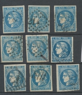 Lot De 9 Bordeaux N°46 20c Bleu. Qualité TTB, TB. L115 - 1870 Ausgabe Bordeaux