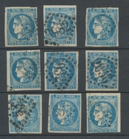 Lot De 9 Bordeaux N°46 20c Bleu. Qualité TTB, TB. L118 - 1870 Ausgabe Bordeaux