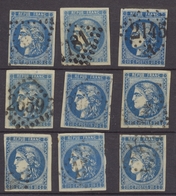 Lot De 9 Bordeaux N°46 20c Bleu. Qualité TTB, TB. L14 - 1870 Emissione Di Bordeaux