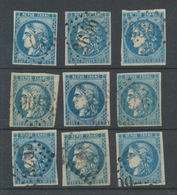 Lot De 9 Bordeaux N°46 20c Bleu. Qualité TTB, TB. L155 - 1870 Emissione Di Bordeaux