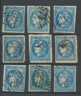 Lot De 9 Bordeaux N°46 20c Bleu. Qualité TTB, TB. L163 - 1870 Uitgave Van Bordeaux