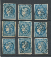 Lot De 9 Bordeaux N°46 20c Bleu. Qualité TTB, TB. L170 - 1870 Emissione Di Bordeaux