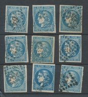 Lot De 9 Bordeaux N°46 20c Bleu. Qualité TTB, TB. L172 - 1870 Ausgabe Bordeaux