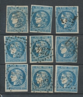 Lot De 9 Bordeaux N°46 20c Bleu. Qualité TTB, TB. L175 - 1870 Bordeaux Printing