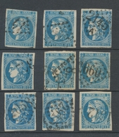Lot De 9 Bordeaux N°46 20c Bleu. Qualité TTB, TB. L50 - 1870 Uitgave Van Bordeaux