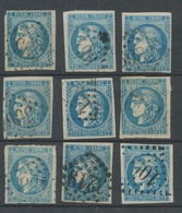 Lot De 9 Bordeaux N°46 20c Bleu. Qualité TTB, TB. L62 - 1870 Uitgave Van Bordeaux