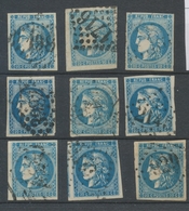 Lot De 9 Bordeaux N°46 20c Bleu. Qualité TTB, TB. L63 - 1870 Uitgave Van Bordeaux