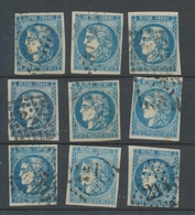 Lot De 9 Bordeaux N°46 20c Bleu. Qualité TTB, TB. L70 - 1870 Uitgave Van Bordeaux