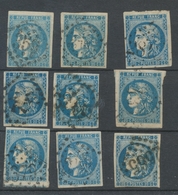 Lot De 9 Bordeaux N°46 20c Bleu. Qualité TTB, TB. L77 - 1870 Ausgabe Bordeaux
