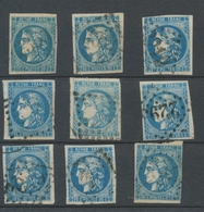 Lot De 9 Bordeaux N°46 20c Bleu. Qualité TTB, TB. L90 - 1870 Uitgave Van Bordeaux