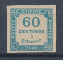 FRANCE TAXE N°9 60c Bleu Neuf Sans Gomme Superbe. BELLE VARIETE N2057 - 1859-1959 Postfris