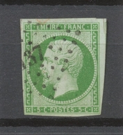 NAPOLEON III N°12, 5c. Vert 1 Voisin Oblitéré PC SIGNE CALVES COTE 100€ P1037 - 1853-1860 Napoléon III.