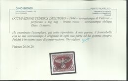 EGEO 1944 OCCUPAZIONE TEDESCA SOPRASTAMPA INSELPOST DI VUKOVAR OVERPRINTED BRUNO ROSSO MNH CERTIFICATO - Aegean