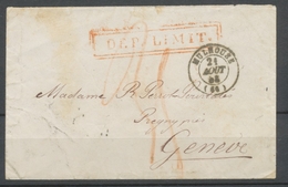 1868 Lettre D.E.P. LIMIT. Double Cadre Rouge + C15 Mulhouse Pour Genève TB P2780 - Autres - Europe