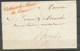 1829 Lettre En Franchise Cabinet Du Ministre Du Commerce Rouge Sup. P3078 - Civil Frank Covers