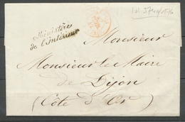 1842 Lettre Franchise Ministère De L'Intérieur + Cachet Rouge P3113 - Cartas Civiles En Franquicia