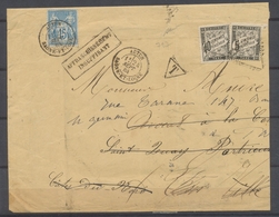 1884 Env. Taxes N°14 Et 19 Obl Triangle + N°90 15c Bleu Obl Autun Signé P3721 - 1859-1959 Cartas & Documentos