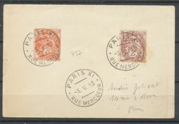 5 Mai 1913 Cachet D'essai RUE MERCOEUR Sur 2c Et 3c Type Blanc Rare P3734 - Other & Unclassified