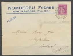 1934 Env. 40c Pasteur Obl PORT-VENDRES/PAQUEBOT PYRENNES ORIENTALES P3749 - Marques D'entrées