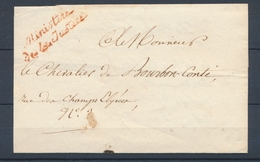 1823 Lettre En Franchise Avec Griffe Ministère De La Justice Rouge. P4104 - Cartas Civiles En Franquicia