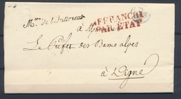 1830 Lettre En Franchise Griffe Mtre De L'intérieur + Affranchi Par ETAT P4111 - Burgerlijke Brieven Zonder Portkosten