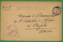 Enveloppe GENDARMERIE NATIONALE CAD D' Arrivée Au Maroc Le 31/08/1917. P681 - Burgerlijke Brieven Zonder Portkosten