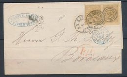 1876 DANEMARK Lettre Paire 8s Bistre-olive Obl Copenhague Pr Bordeaux X1027 - Autres - Europe