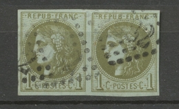 Timbre BORDEAUX 1c. Olive Belle Paire Obl. GC, R2, Superbe X1103 - 1870 Emissione Di Bordeaux