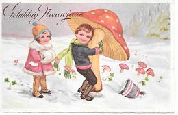 Children In Snow, Champignon, Enfants Dans La Neige, Kinder Im Schnee, Pilze, Funghi, Mushroom - Año Nuevo