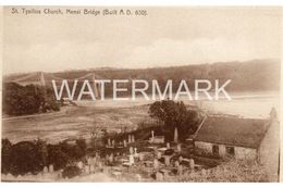 MENAI ST TYSILIOS CHURCH OLD B/W POSTCARD ANGLESEY - Anglesey