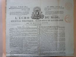 2020 - 6100  L'ECHO Du MIDI  Journal Politique , Religieux Et Littéraire De La Hte Garonne  N°40 Du 3 Avril 1822  XXX - Non Classés