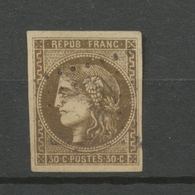 30c. Brun VARIETE R Touchant Le Cadre Obl. GC Légère Superbe. Signé Baudot X1108 - 1870 Ausgabe Bordeaux