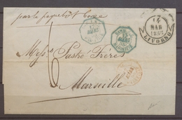 1855 Lettre De Livorno 3 Cachet à Date D'Entrées En France X1290 - Entry Postmarks