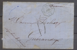 1859 Lettre Cachet Sicile-Marseille/S.E. Octogonal Bleu Entrée En France X1291 - Marques D'entrées