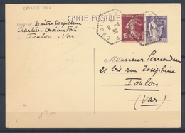 1939 CP Obl. CROISEUR FOCH Cachet à Date Sur 2 Timbres, Superbe X1462 - Other & Unclassified