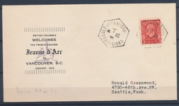 1935 Env. 3c CANADA Obl. CROISEUR-ECOLE-JEANNE-D'ARC, Arrivée, Sup. X1465 - Maritieme Post