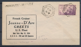 1934 Env. 3c USA Obl. CROISEUR-ECOLE-JEANNE-D'ARC + Linéaire, Sup. X1468 - Schiffspost